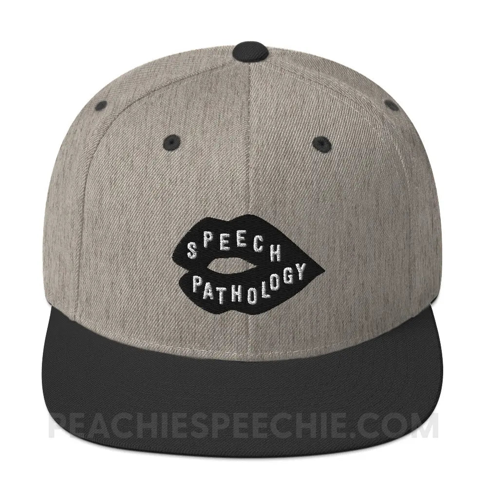 Speech Pathology Lips Wool Blend Ball Cap - Heather/Black - peachiespeechie.com