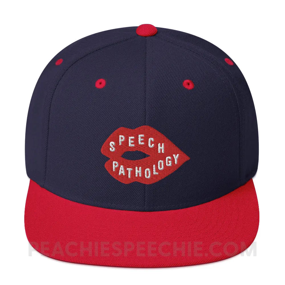 Speech Pathology Lips Wool Blend Ball Cap - Navy/ Red - peachiespeechie.com