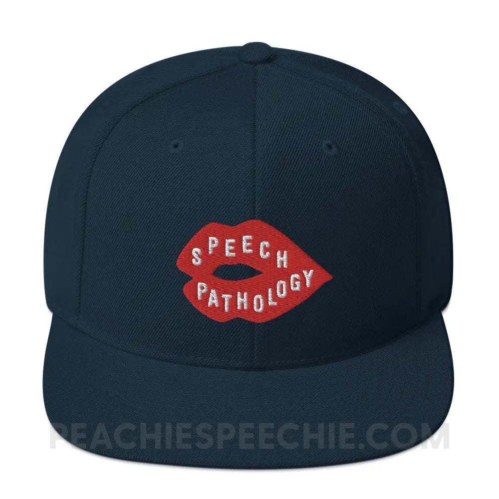 Speech Pathology Lips Wool Blend Ball Cap - Dark Navy - peachiespeechie.com