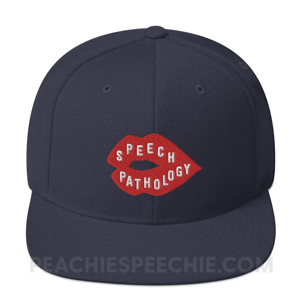 Speech Pathology Lips Wool Blend Ball Cap - Navy - peachiespeechie.com