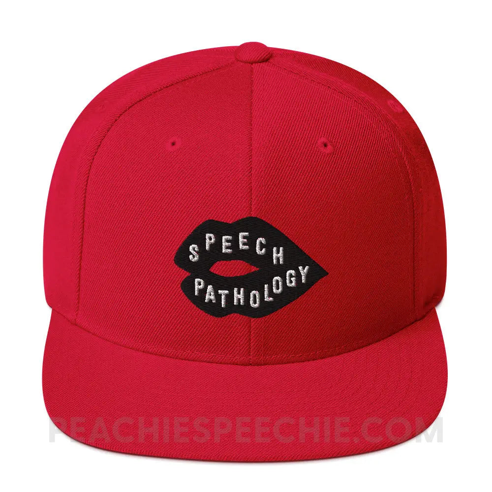 Speech Pathology Lips Wool Blend Ball Cap - Red - peachiespeechie.com