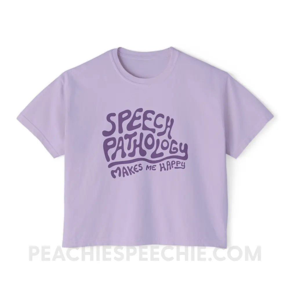 Speech Pathology Makes Me Happy Comfort Colors Boxy Tee - Orchid / S - T-Shirt peachiespeechie.com