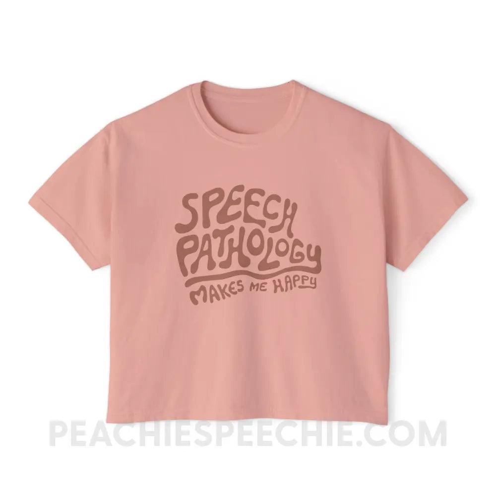 Speech Pathology Makes Me Happy Comfort Colors Boxy Tee - Peachy / S - T-Shirt peachiespeechie.com