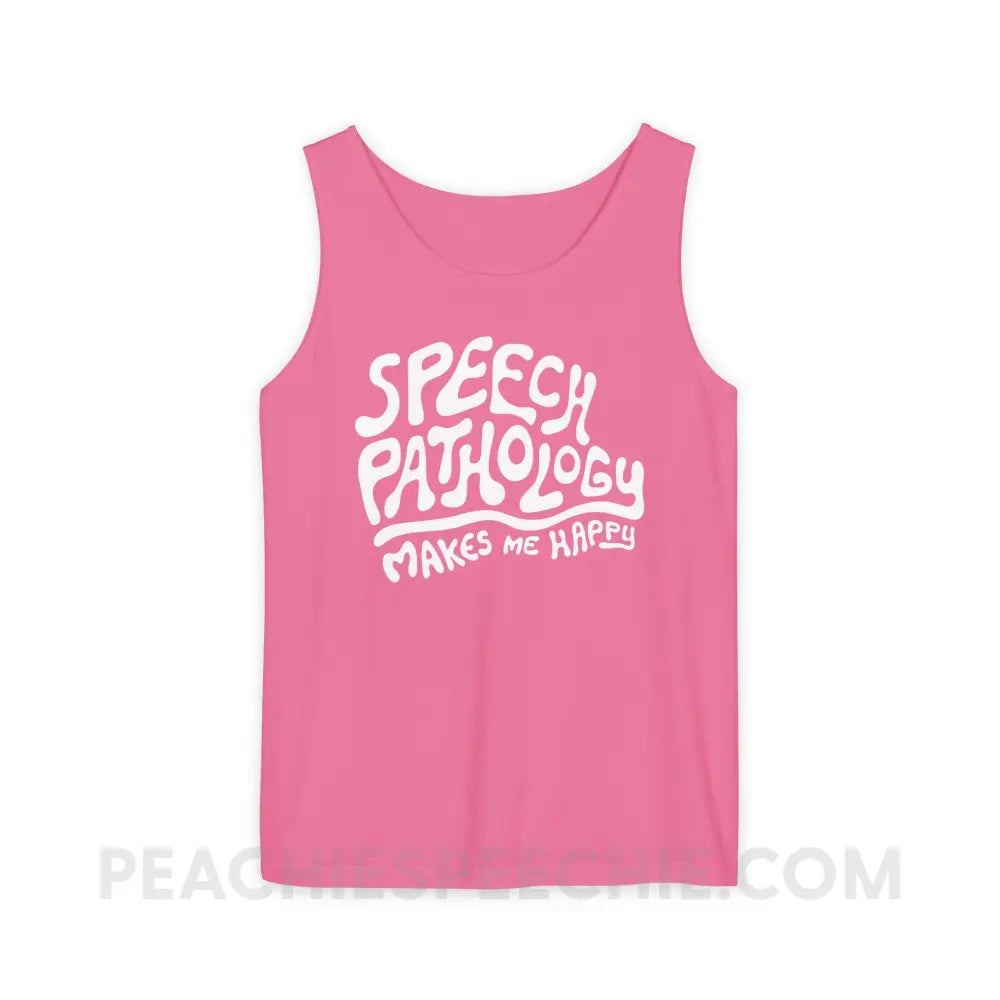 Speech Pathology Makes Me Happy Comfort Colors Tank - Crunchberry / S - Top peachiespeechie.com