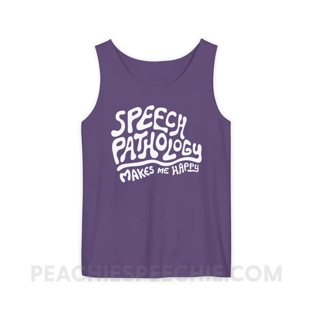 Speech Pathology Makes Me Happy Comfort Colors Tank - Grape / S - Top peachiespeechie.com