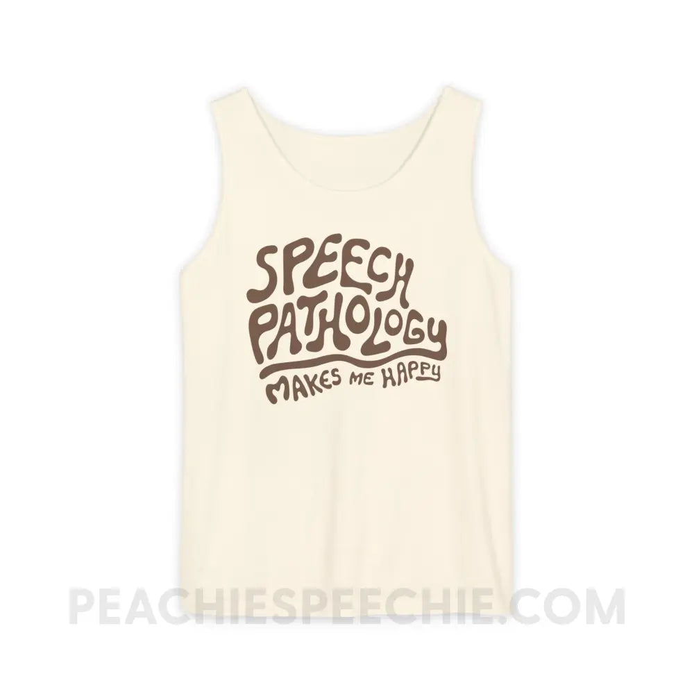 Speech Pathology Makes Me Happy Comfort Colors Tank - Ivory / S - Top peachiespeechie.com