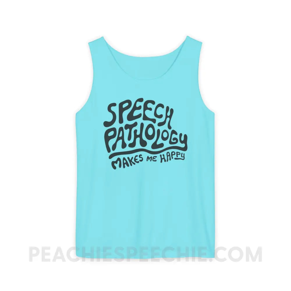 Speech Pathology Makes Me Happy Comfort Colors Tank - Lagoon Blue / XS - Top peachiespeechie.com