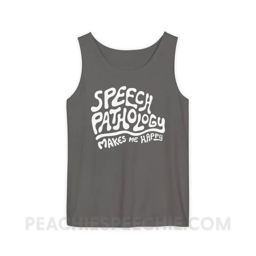 Speech Pathology Makes Me Happy Comfort Colors Tank - Pepper / S - Top peachiespeechie.com