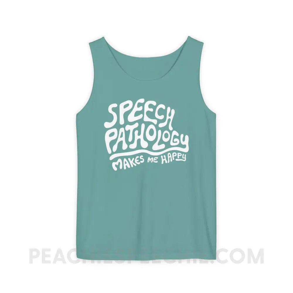 Speech Pathology Makes Me Happy Comfort Colors Tank - Seafoam / XS - Top peachiespeechie.com