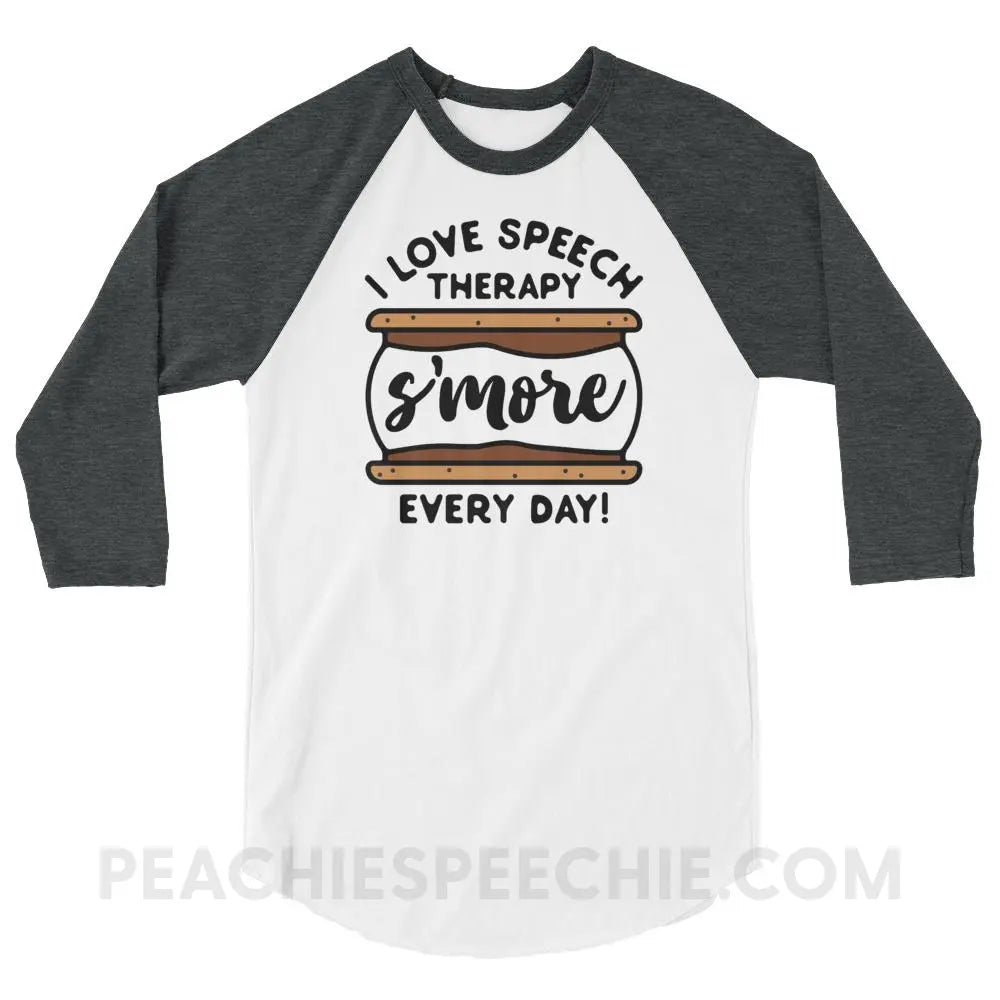 Speech S’more Baseball Tee - White/Heather Charcoal / XS T-Shirts & Tops peachiespeechie.com