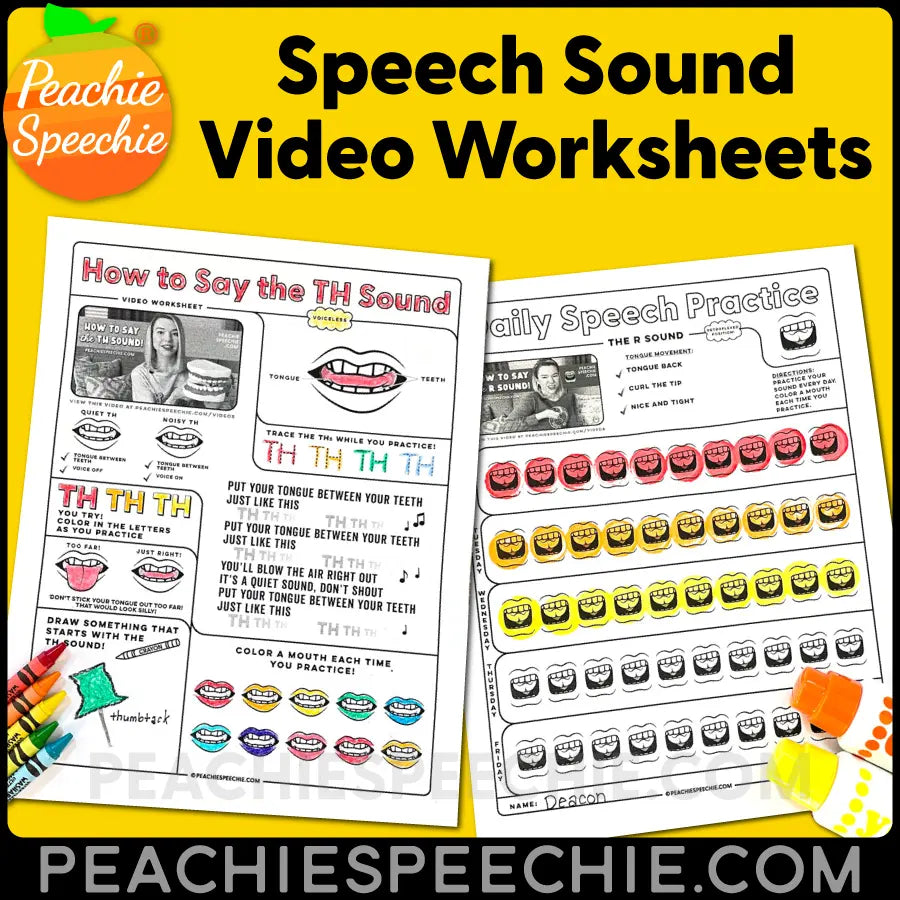 Speech Sound Video Worksheets - Materials peachiespeechie.com