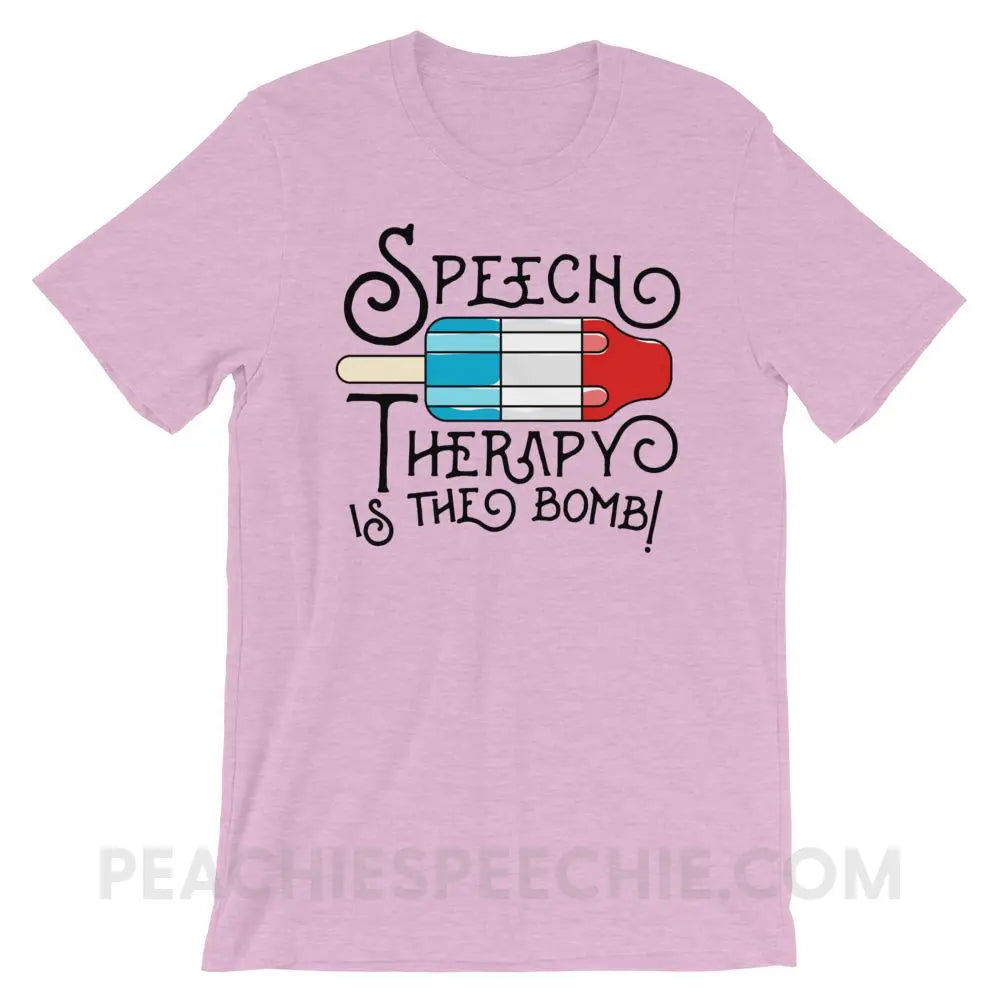 Speech Therapy Is The Bomb Premium Soft Tee - Heather Prism Lilac / XS - T-Shirts & Tops peachiespeechie.com