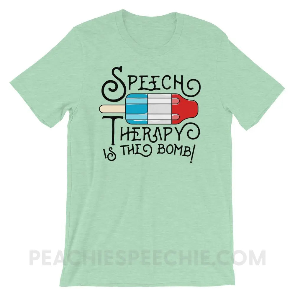 Speech Therapy Is The Bomb Premium Soft Tee - Heather Prism Mint / XS - T-Shirts & Tops peachiespeechie.com