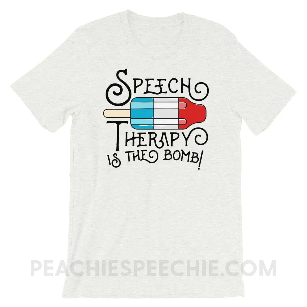 Speech Therapy Is The Bomb Premium Soft Tee - Ash / S - T-Shirts & Tops peachiespeechie.com