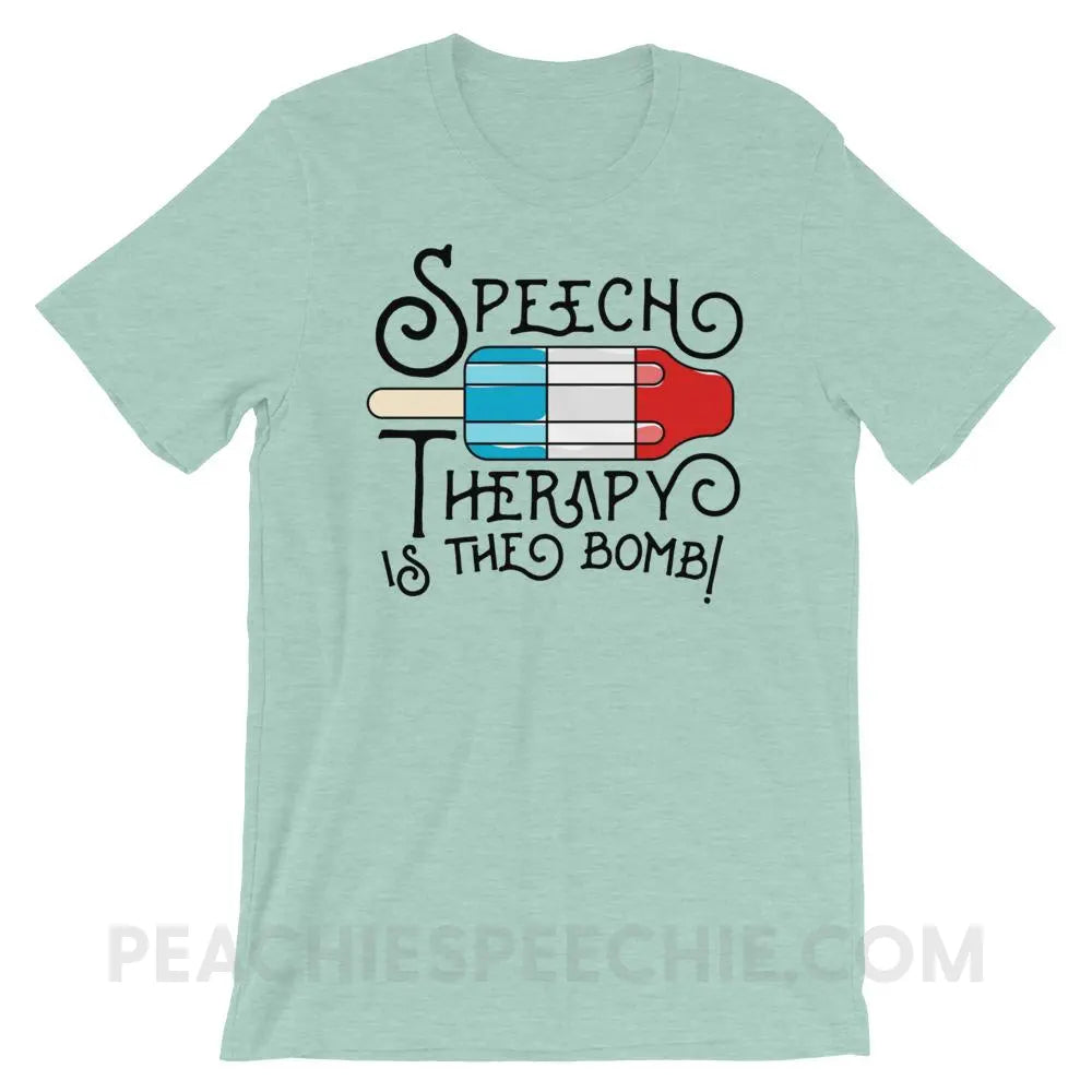 Speech Therapy Is The Bomb Premium Soft Tee - Heather Prism Dusty Blue / XS - T-Shirts & Tops peachiespeechie.com