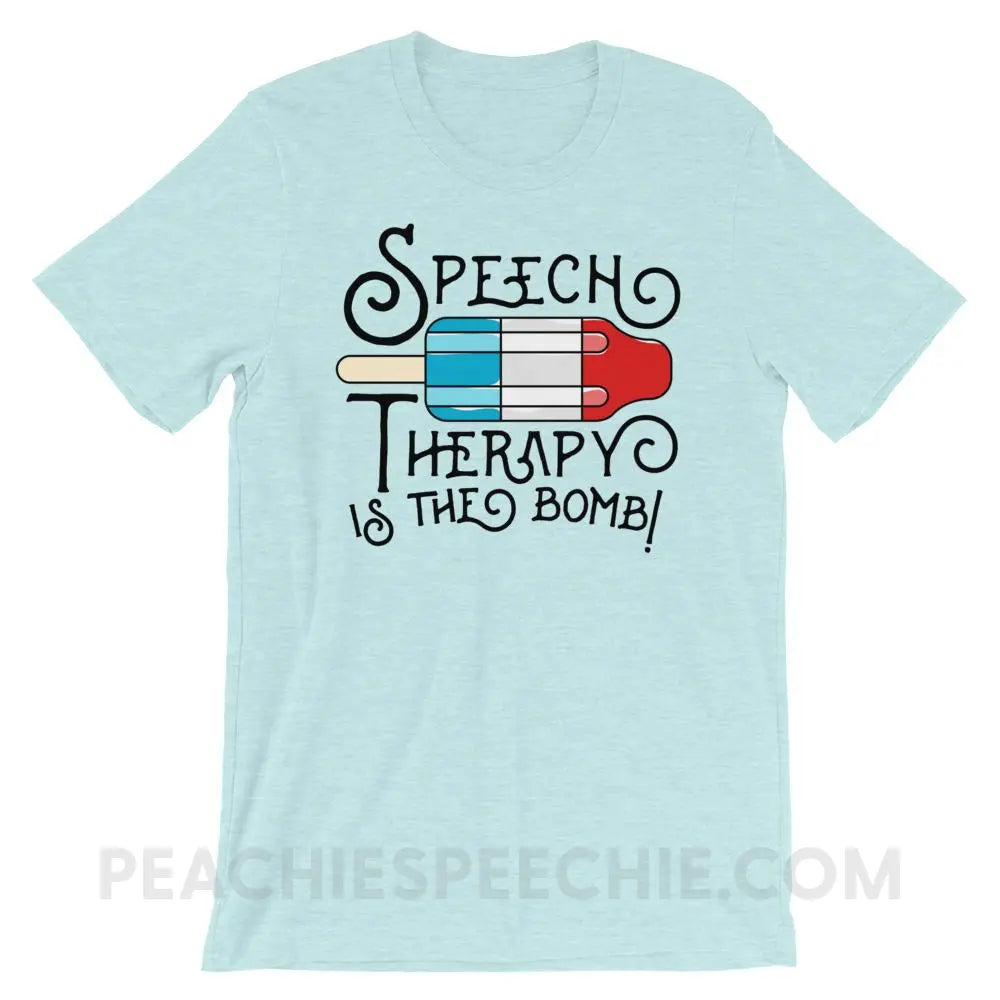 Speech Therapy Is The Bomb Premium Soft Tee - Heather Prism Ice Blue / XS - T-Shirts & Tops peachiespeechie.com