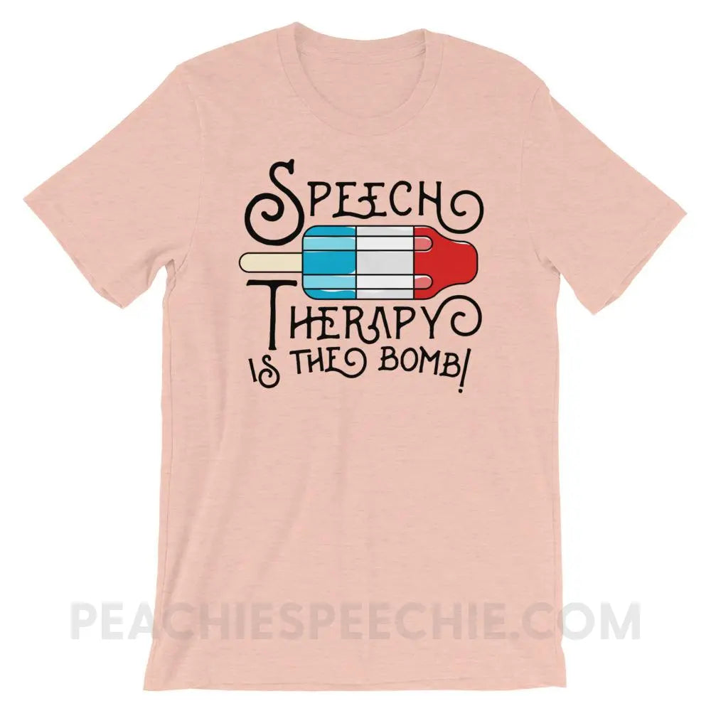 Speech Therapy Is The Bomb Premium Soft Tee - Heather Prism Peach / XS - T-Shirts & Tops peachiespeechie.com