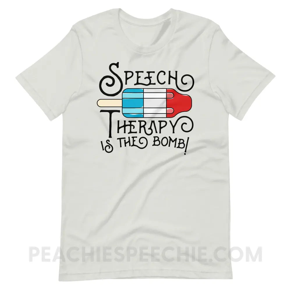 Speech Therapy Is The Bomb Premium Soft Tee - Silver / S - T-Shirts & Tops peachiespeechie.com