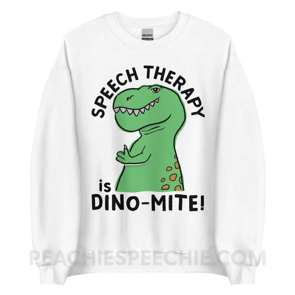 Speech Therapy is Dino-Mite Classic Sweatshirt - White / S - Hoodies & Sweatshirts peachiespeechie.com