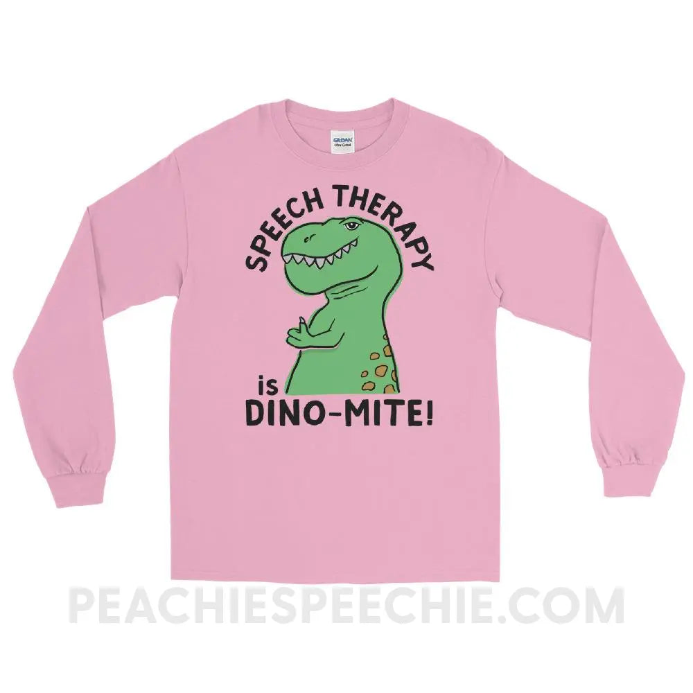 Speech Therapy is Dino - Mite Long Sleeve Tee - Light Pink / S T - Shirts & Tops peachiespeechie.com
