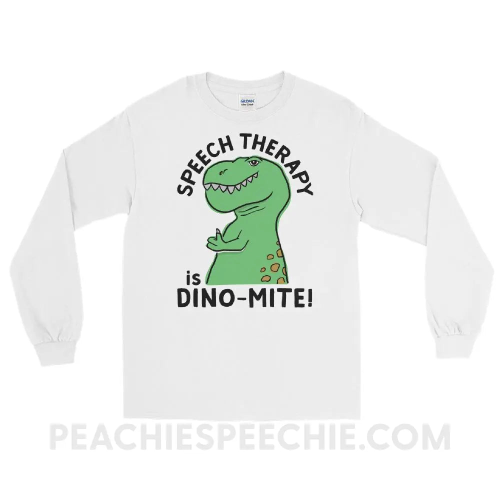 Speech Therapy is Dino - Mite Long Sleeve Tee - White / S T - Shirts & Tops peachiespeechie.com