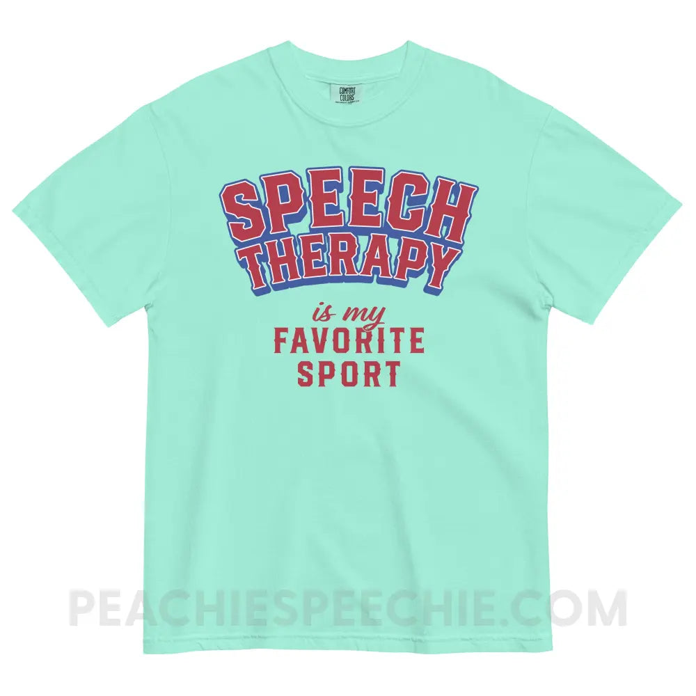 Speech Therapy Is My Favorite Sport Comfort Colors Tee - Chalky Mint / S - peachiespeechie.com