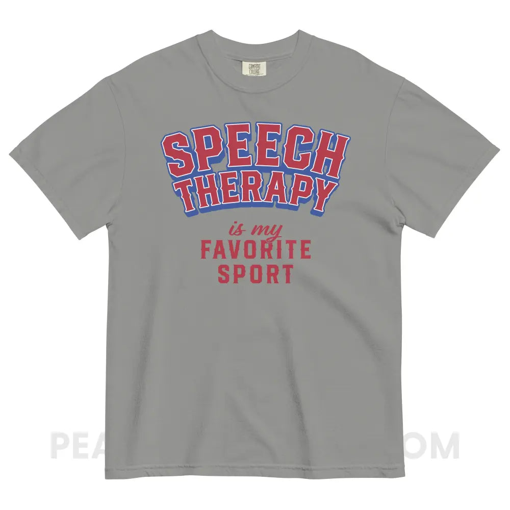 Speech Therapy Is My Favorite Sport Comfort Colors Tee - Grey / S - peachiespeechie.com