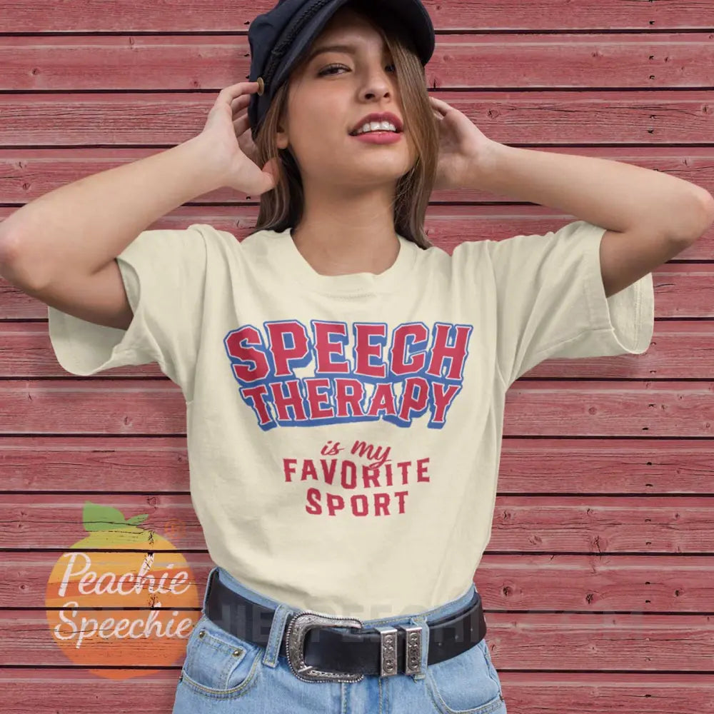 Speech Therapy Is My Favorite Sport Comfort Colors Tee - Ivory / S - peachiespeechie.com