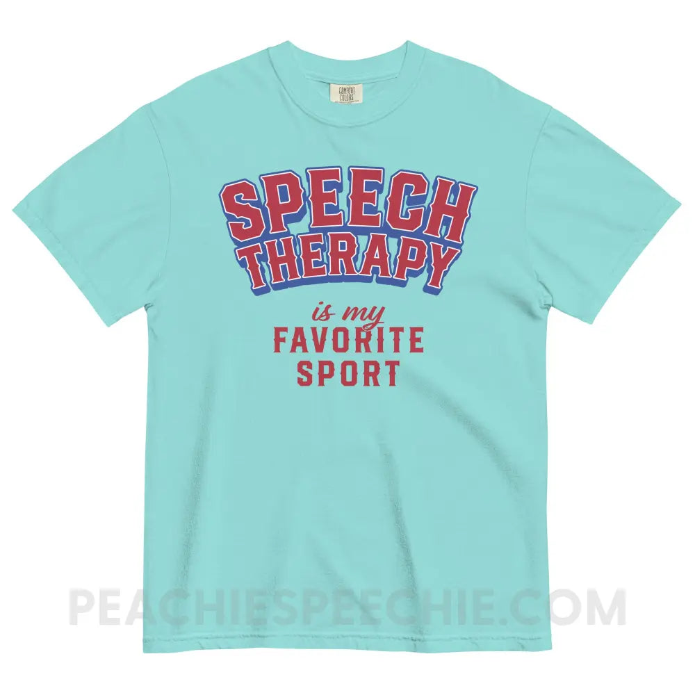 Speech Therapy Is My Favorite Sport Comfort Colors Tee - Lagoon Blue / S - peachiespeechie.com