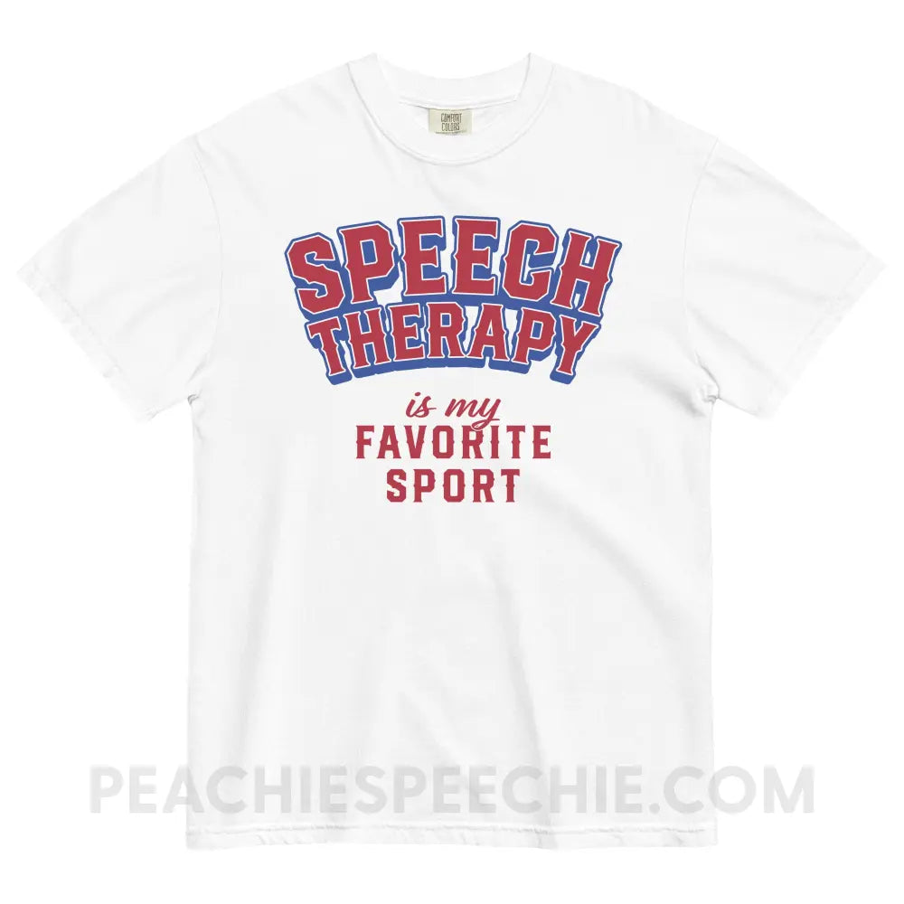 Speech Therapy Is My Favorite Sport Comfort Colors Tee - White / S - peachiespeechie.com