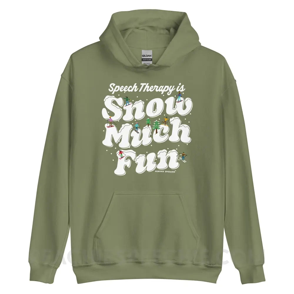 Speech Therapy is Snow Much Fun Classic Hoodie - Military Green / S - peachiespeechie.com