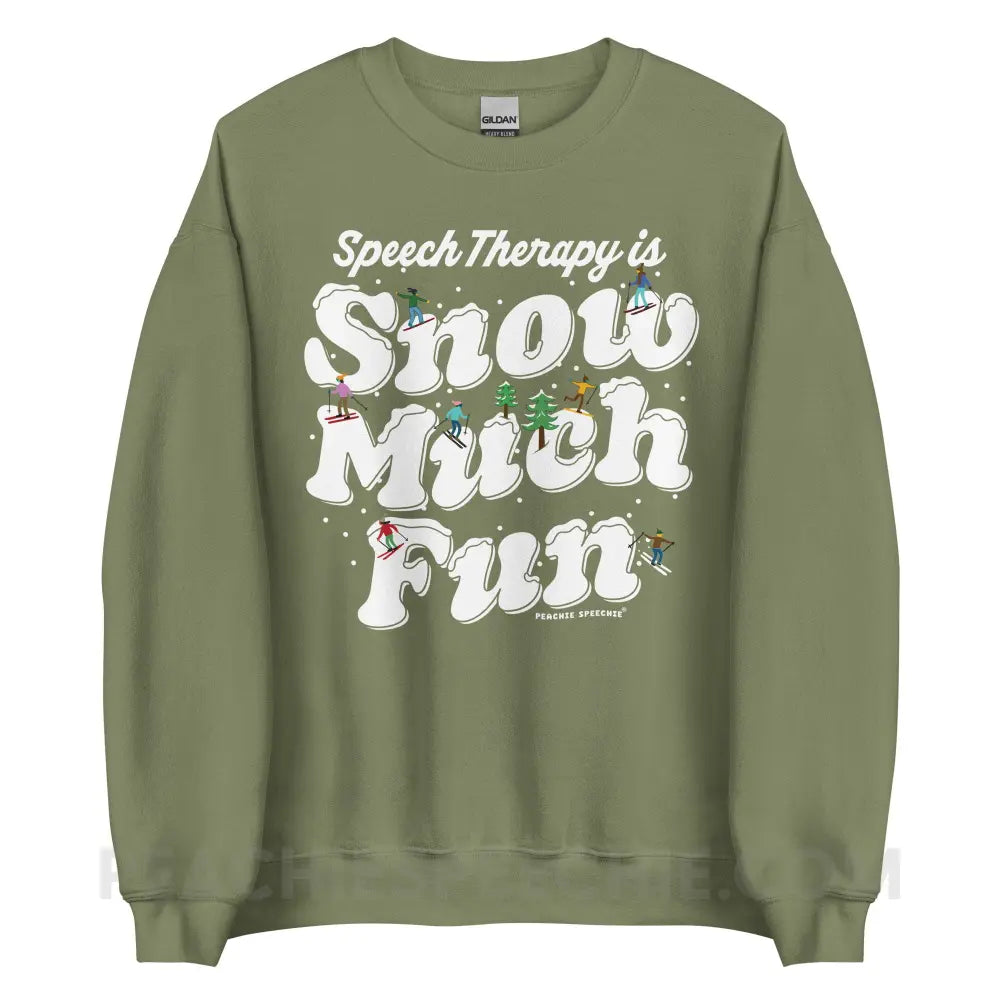 Speech Therapy is Snow Much Fun Classic Sweatshirt - Military Green / S - peachiespeechie.com