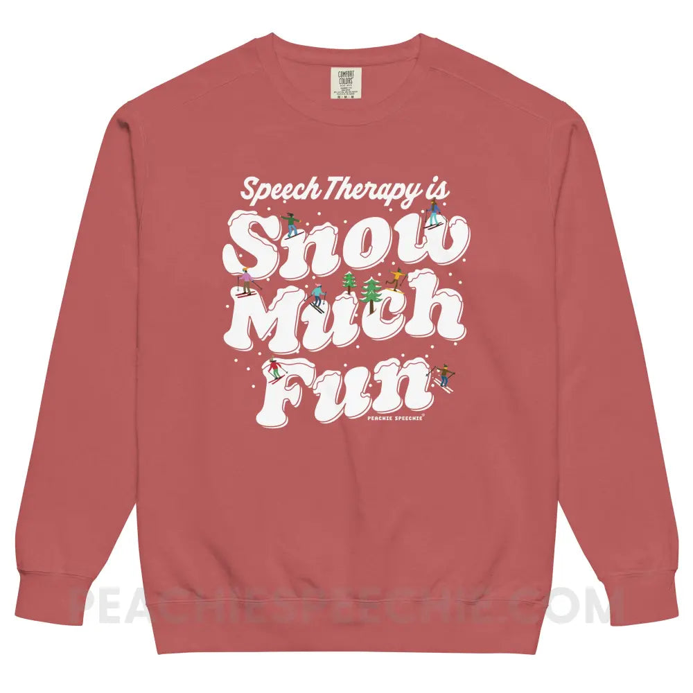 Speech Therapy is Snow Much Fun Comfort Colors Crewneck - Crimson / S - peachiespeechie.com