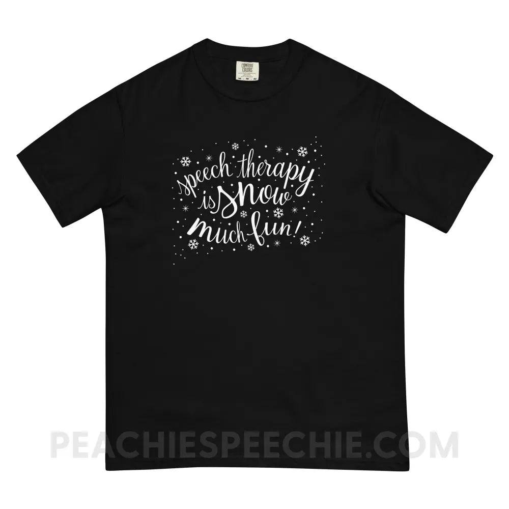 Speech Therapy is Snow Much Fun Comfort Colors Tee - Black / S - T-Shirt peachiespeechie.com