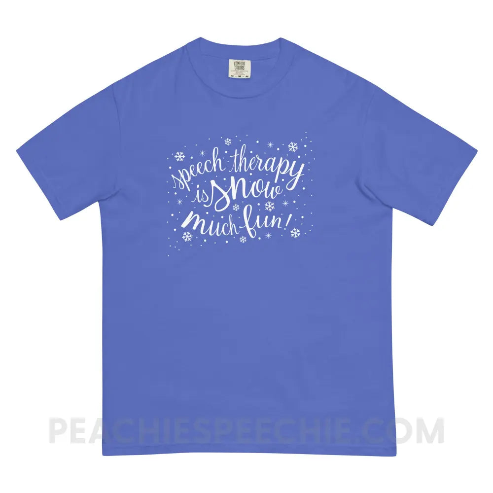 Speech Therapy is Snow Much Fun Comfort Colors Tee - Flo Blue / S - T-Shirt peachiespeechie.com