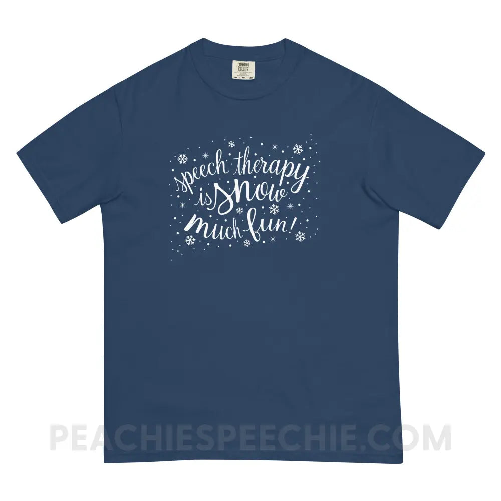 Speech Therapy is Snow Much Fun Comfort Colors Tee - True Navy / S - T-Shirt peachiespeechie.com