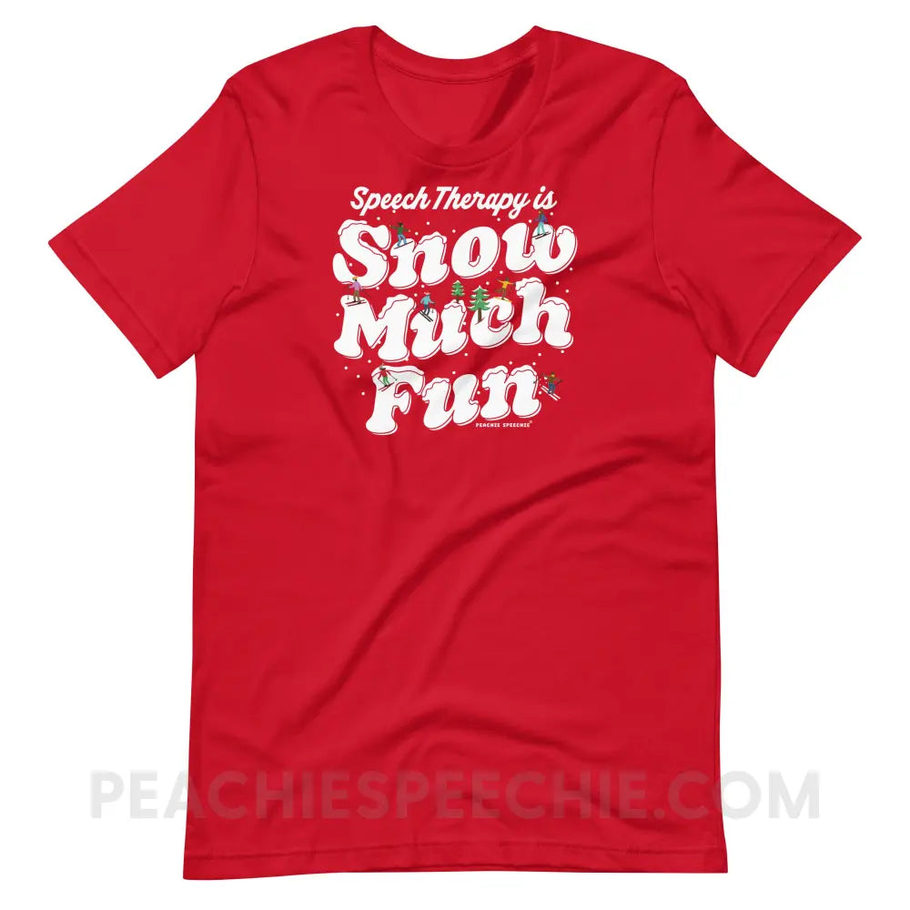 Speech Therapy is Snow Much Fun Premium Soft Tee - Red / S - peachiespeechie.com