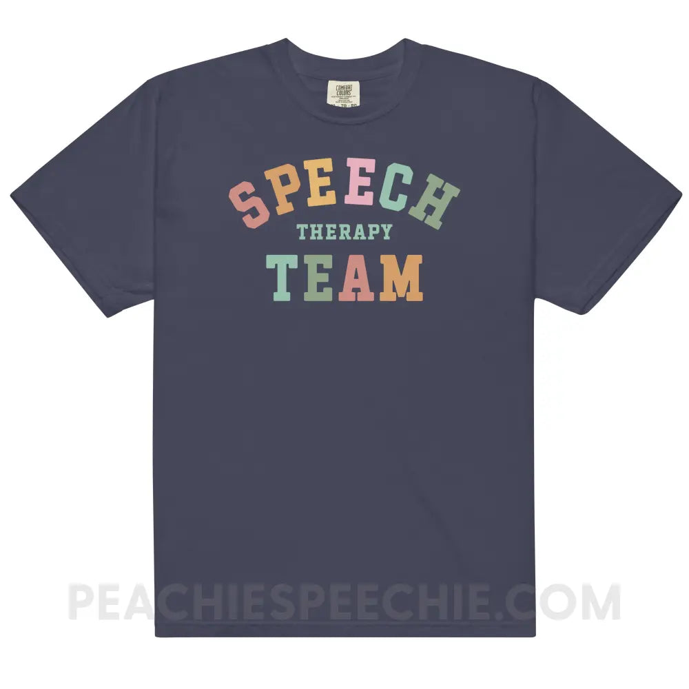 Speech Therapy Team Comfort Colors Tee - True Navy / S - peachiespeechie.com