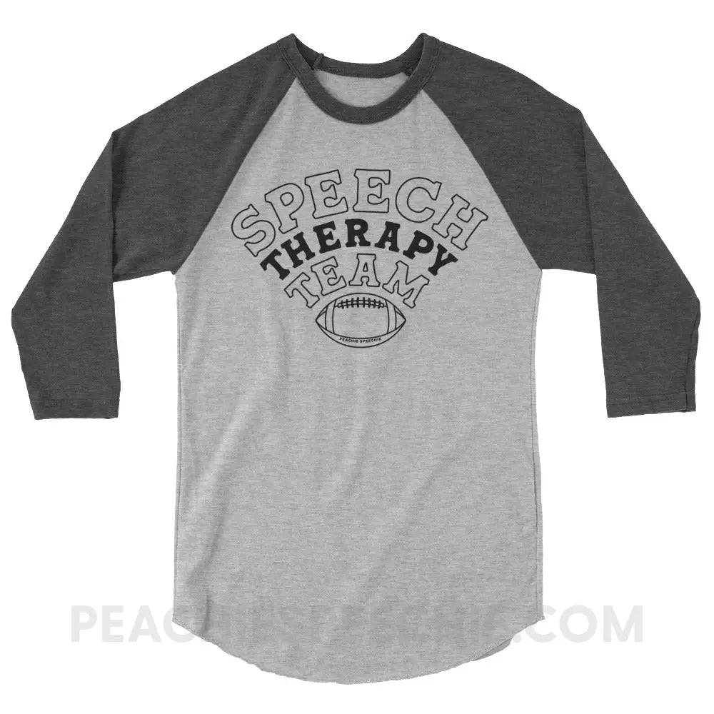 Speech Therapy Team Football Baseball Tee - Heather Grey/Heather Charcoal / XS - peachiespeechie.com