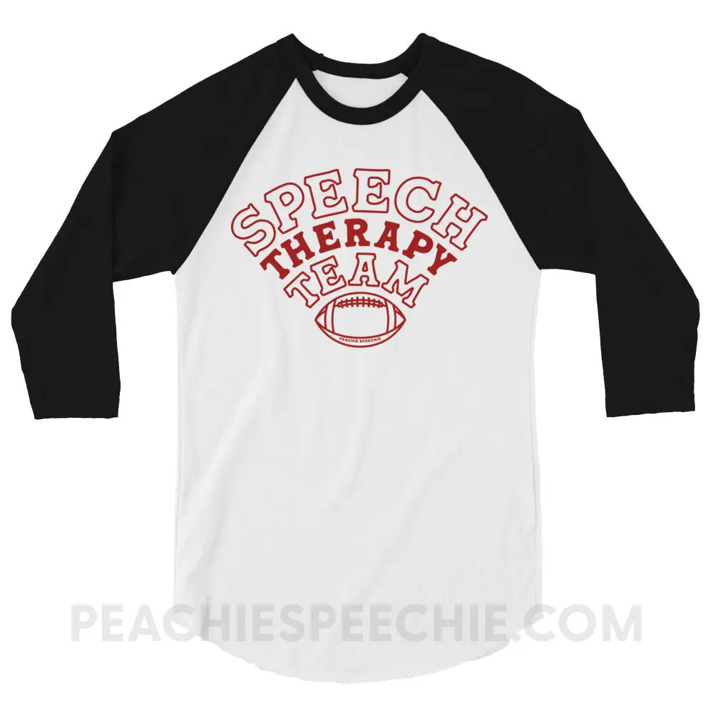Speech Therapy Team Football Baseball Tee - White/Black / XS - peachiespeechie.com