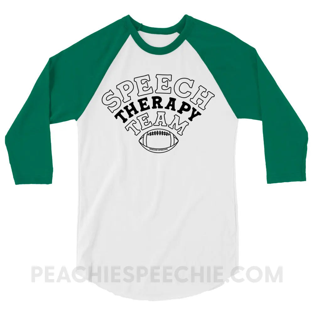 Speech Therapy Team Football Baseball Tee - White/Kelly / XS - peachiespeechie.com