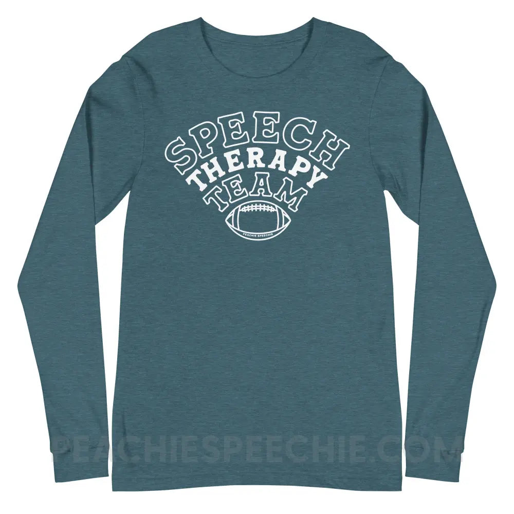 Speech Therapy Team Football Premium Long Sleeve - Heather Deep Teal / XS - peachiespeechie.com
