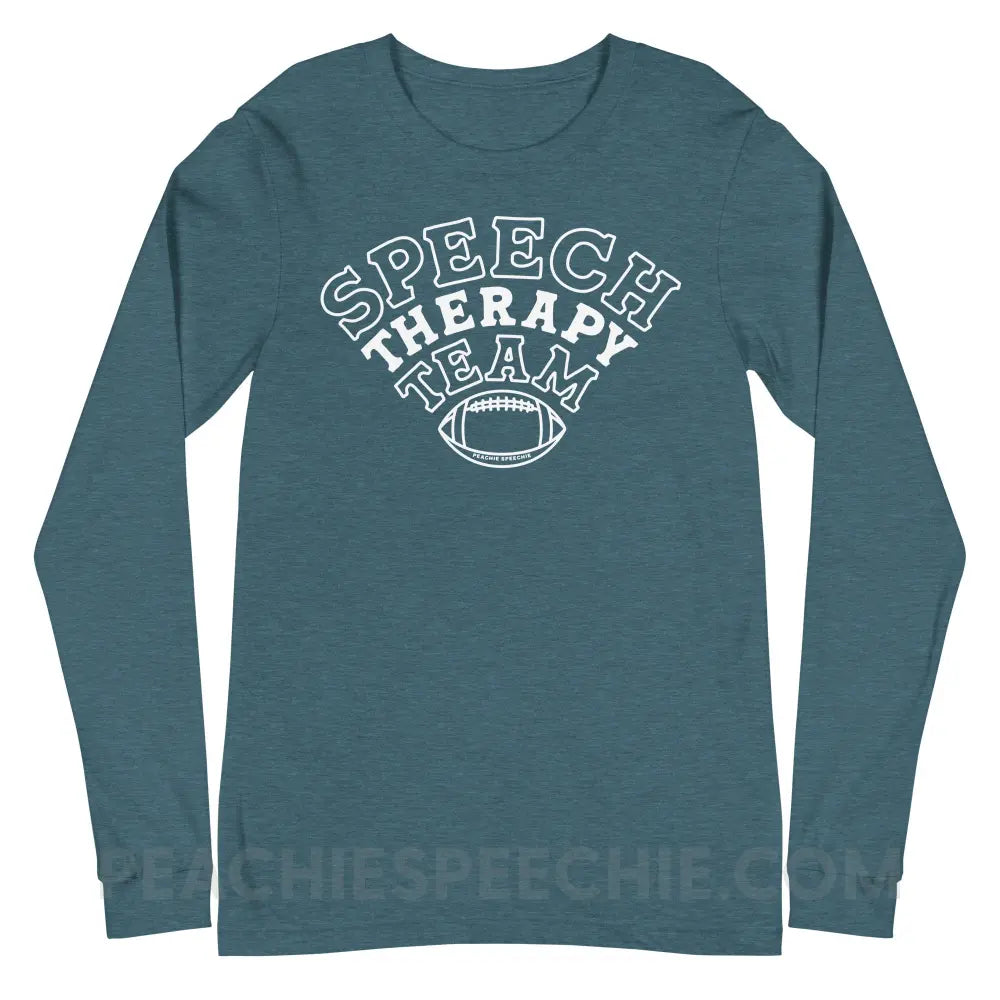 Speech Therapy Team Football Premium Long Sleeve - Heather Deep Teal / XS - peachiespeechie.com