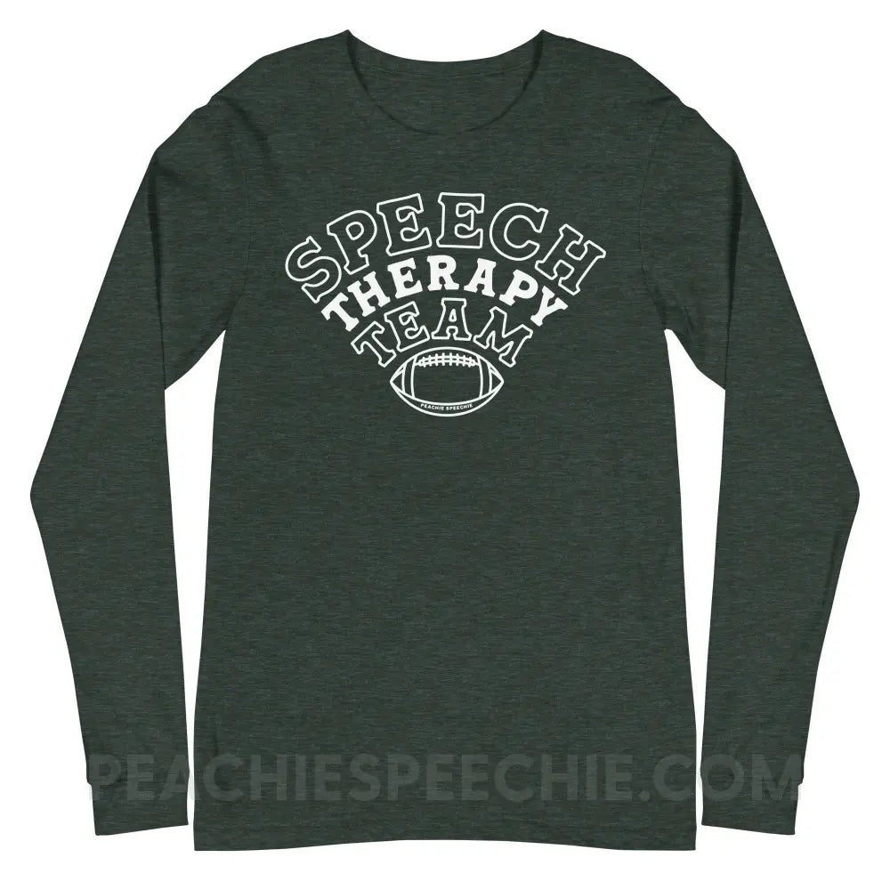 Speech Therapy Team Football Premium Long Sleeve - Heather Forest / XS - peachiespeechie.com