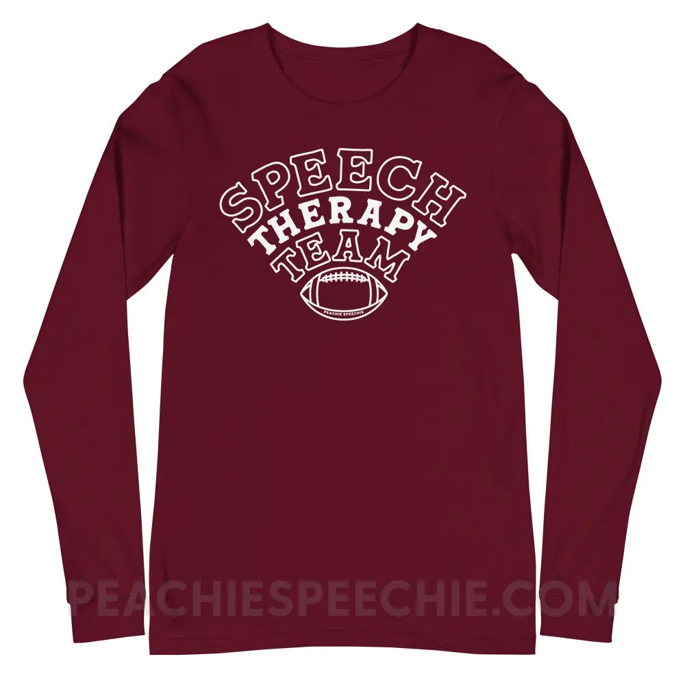 Speech Therapy Team Football Premium Long Sleeve - Maroon / XS - peachiespeechie.com