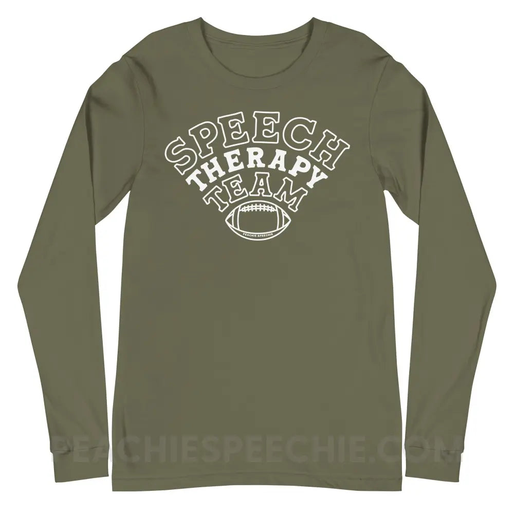 Speech Therapy Team Football Premium Long Sleeve - Military Green / XS - peachiespeechie.com