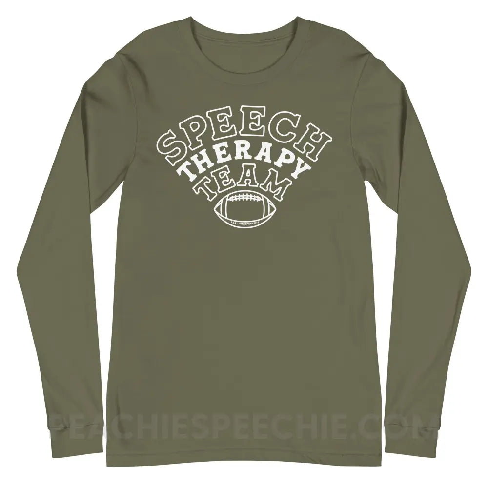 Speech Therapy Team Football Premium Long Sleeve - Military Green / XS - peachiespeechie.com