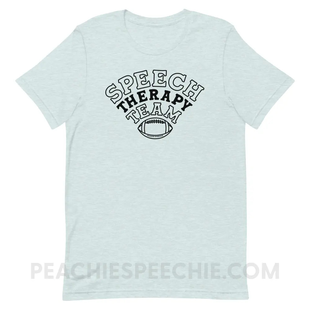 Speech Therapy Team Football Premium Soft Tee - Heather Prism Ice Blue / XS - peachiespeechie.com