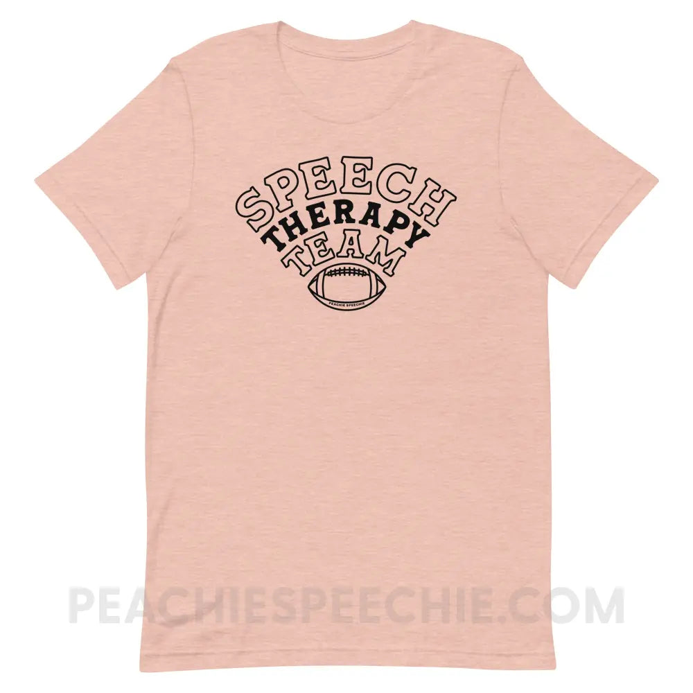 Speech Therapy Team Football Premium Soft Tee - Heather Prism Peach / XS - peachiespeechie.com