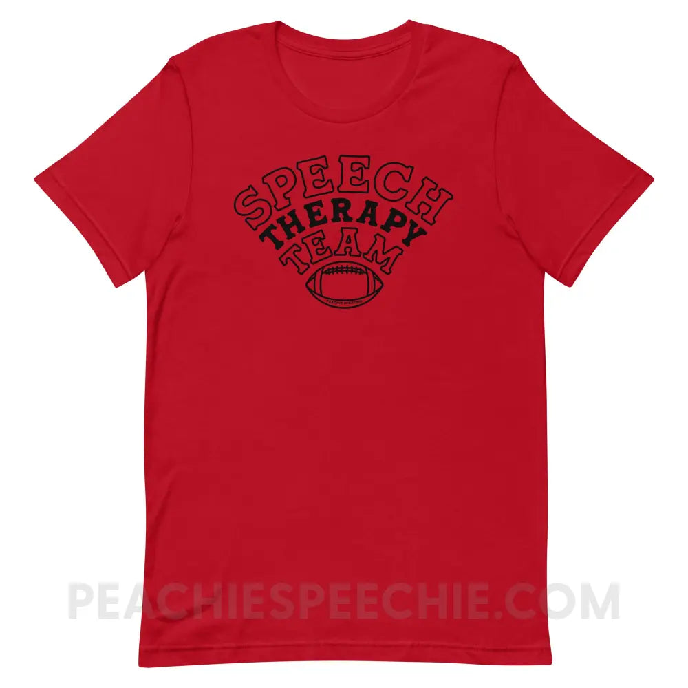 Speech Therapy Team Football Premium Soft Tee - Red / XS - peachiespeechie.com